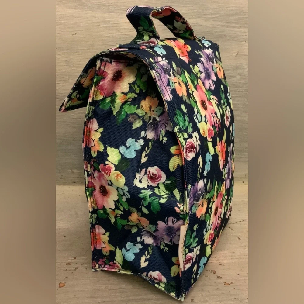 Picket Fence Floral Insulated Cooler Lunch‎ Bag with Matching Lanyard NWT